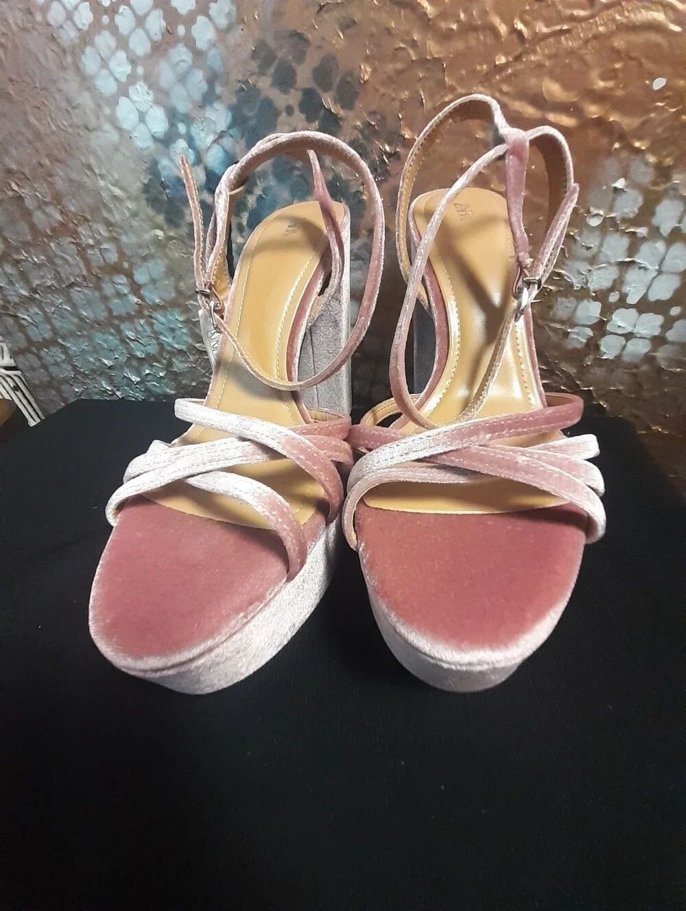 Zara Nwt Platform Velvet High Heel Sandals in Blush Pink - Picture 10 of 16